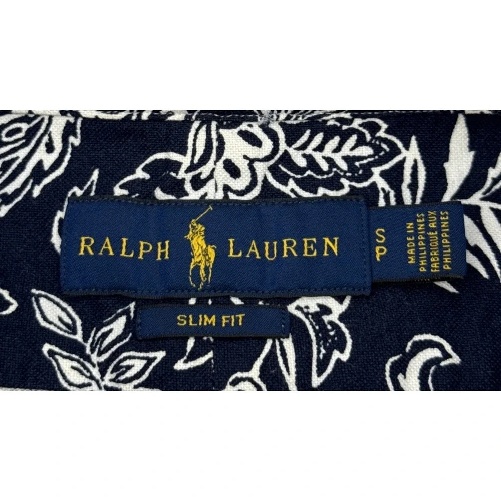 Polo‎ Ralph Lauren Shirt Men S Slim Fit Short Sleeve Floral Navy Pony Logo